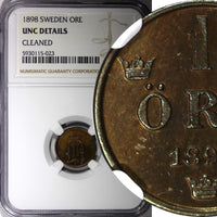 SWEDEN Oscar II Bronze 1898 1 Ore NGC UNC DETAILS  KM# 750 (023)