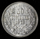 Bulgaria Ferdinand I Silver 1913 50 Stotinki 2.5 g. aUNC KM# 30 (28 756)