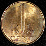 Netherlands Juliana Bronze 1978 1 Cent RED BU KM# 180 (24 061)