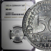 Germany, Weimar Republic 1921 A 50 Pfennig NGC MS64 Berlin Mint KM# 27 (9)