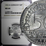 Germany, Weimar Republic 1921 A 50 Pfennig NGC MS64 Berlin Mint KM# 27 (9)