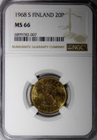 Finland Aluminum-Bronze 1968 S 20 Pennia  NGC MS66 TOP GRADED KM# 47 (7)