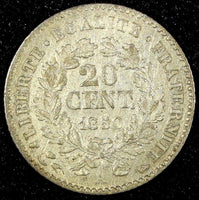 FRANCE Silver 1850 A  20 Centimes Paris Mint KM# 758.1 (24 698)