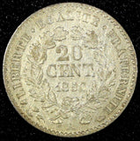 FRANCE Silver 1850 A  20 Centimes Paris Mint KM# 758.1 (24 698)