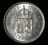 Great Britain George VI Silver 1942 6 Pence WWII Issue KM# 852 (28 465)