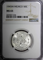 Mexico ESTADOS UNIDOS Silver 1945 M 50 Centavos NGC MS65 GEM GEM BU KM# 447 (38)