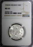 Mexico ESTADOS UNIDOS Silver 1945 M 50 Centavos NGC MS65 GEM GEM BU KM# 447 (38)