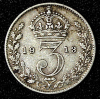 Great Britain George V Silver 1913 3 Pence  KM# 813 (28 326)