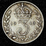 Great Britain George V Silver 1913 3 Pence  KM# 813 (28 326)