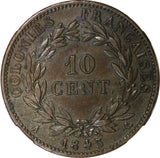 French Colonies Louis Philippe I Bronze 1843 A 10 Centimes NGC AU55 BN KM# 13(6)