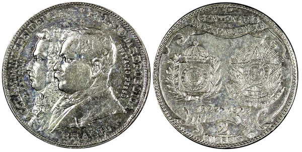 BRAZIL Silver 1922 2000 Reis Independence Centennial 1 YEAR TYPE KM# 523 (129)