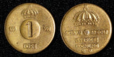 Sweden Gustaf VI Adolf Bronze 1957 TS 1 Ore UNC Toned KM# 820 (30 213)