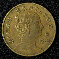 MEXICO Bronze 1961 Mo 5 Centavos Large type KM# 426 (27 908)