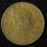 MEXICO Bronze 1961 Mo 5 Centavos Large type KM# 426 (27 908)