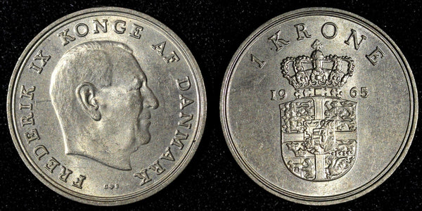 DENMARK Frederik IX 1965 CS 1 Krone UNC KM# 851.1 (28 113)