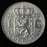 Netherlands Juliana Nickel  1969 Fish 1 Gulden 25 mm Royal Dutch KM# 184a  (941)