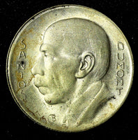 BRAZIL Silver 1938  5000 Reis Santos Dumont  Toned KM# 543 (27 503)