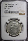ROMANIA Mihai I Silver 1944 500 Lei WWII Issue 32mm NGC UNC DETAILS KM# 65 (19)