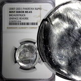 PAKISTAN (2007-2021) Rupee NGC MINT ERROR MS65 BROADSTRUCK UNIFACE SCARCE KM# 67