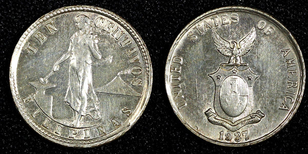 Philippines Silver 1937 M 10 Centavos 1sT Year Type Toned High Grade KM# 181 (2)
