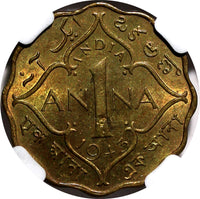 India-British George VI  Nickel-Brass 1943 (B) 1 Anna NGC MS62 KM# 537a (005)