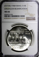 Israel Silver 1968 10 Lirot Anniversary of Independence NGC MS66 BU KM# 51 (35)
