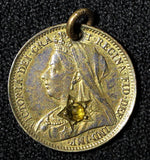 GREAT BRITAIN Victoria Silver 1897 3 Pence Charm Plated with Yellow Stone (015)
