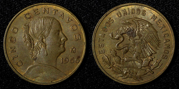 MEXICO Bronze 1966 Mo 5 Centavos Large type KM# 426 (27 437)