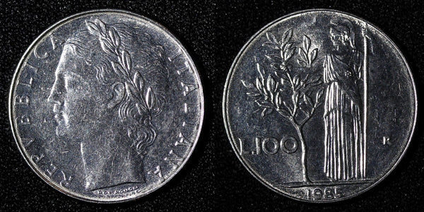 Italy Stainless Steel 1985 R 100 Lire large type 27,8 mm KM# 96.1 (28 091)