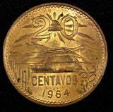 MEXICO  Bronze 1964 Mo 20 Centavos Red Toned UNC  KM# 440 (27 370)