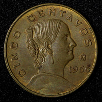 MEXICO Bronze 1966 Mo 5 Centavos Large type KM# 426 (27 437)
