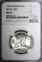 Australia Silver 1954 Florin NGC MS62 Royal Visit of Elizabeth II KM# 55 (019)