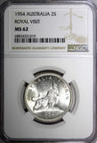 Australia Silver 1954 Florin NGC MS62 Royal Visit of Elizabeth II KM# 55 (019)