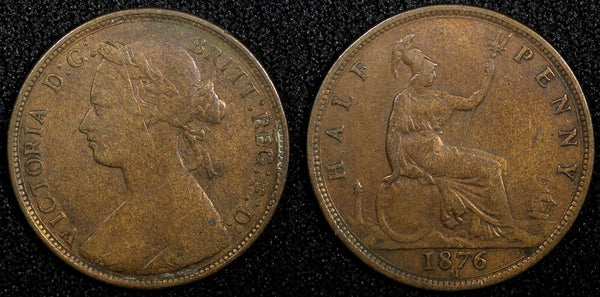 Great Britain Victoria Bronze  1876 H 1/2 Penny Heaton Mint KM# 754 (24 200)