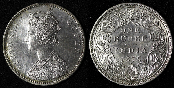 India-British Victoria Silver 1875 (B) Rupee HIGH GRADE  KM# 473.2 (28 295)