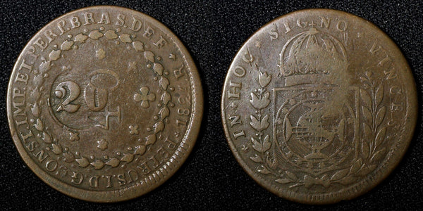 BRAZIL Pedro I 1824 R 20 Reis KM# 436.1 Countermark on 40 Reis KM#363.1 (492)
