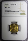 Ceylon Elizabeth II 1963 5 Cents NGC MS65 ONLY ONE GRADED HIGHEST KM# 129 (11)