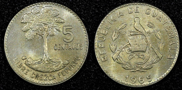 GUATEMALA Copper-Nickel  1965  5 Centavos Guatemala City Mint KM# 266.1 (24 687)