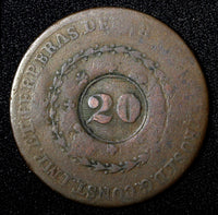 BRAZIL Pedro I ND B 20 Reis KM# 436.2 Countermark on 40 Reis Bahia Mint  (496)