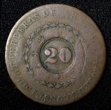 BRAZIL Pedro I ND B 20 Reis KM# 436.2 Countermark on 40 Reis Bahia Mint  (496)