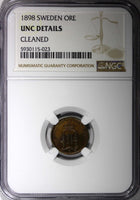 SWEDEN Oscar II Bronze 1898 1 Ore NGC UNC DETAILS  KM# 750 (023)