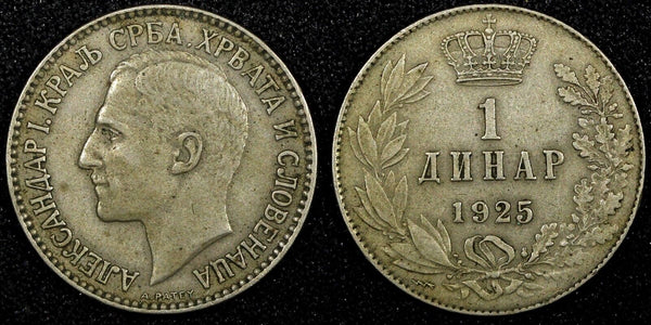 Yugoslavia 	Alexander I Nickel-Bronze 1925 1 Dinar KM# 5 (24 530)