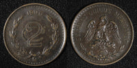 MEXICO  Bronze 1906 2 Centavos 	Narrow date XF  KM# 419 (27 415)