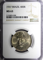 BRAZIL Oswaldo Cruz Copper-Nickel 1937 400 Reis NGC MS63 KM# 539 (008)