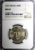 BRAZIL Oswaldo Cruz Copper-Nickel 1937 400 Reis NGC MS63 KM# 539 (008)