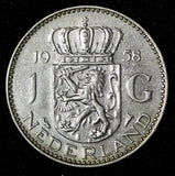 Netherlands Juliana Silver 1958 1 Gulden 25mm KM# 184  (28 508)