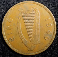 IRELAND Bronze 1940 1 Penny BETTER KEY DATE Mintage-312,000 KM# 11 (23 931)