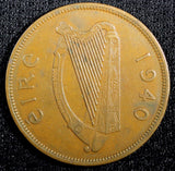 IRELAND Bronze 1940 1 Penny BETTER KEY DATE Mintage-312,000 KM# 11 (23 931)