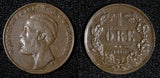 SWEDEN Oscar II Bronze 1873 LA 1 Ore  No Dots  Large" 73" KM# 728 (28 573)