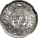 India-British George VI Silver 1940 (B) 1/4 Rupee NGC MS63 KM# 545 (025)
